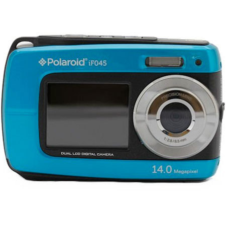 Polaroid IF045 Waterproof Dual Screen Digital Camera, 14MP CMOS Sensor, 5x Digital Zoom, F=8.5 mm F2.8 Lens, Blue