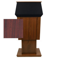 

AmpliVox SW3045A Patriot Plus Power Lift Solid Hardwood Adjustable Height Lectern with Sound System and Flesh Tone Over-Ear Microphone, Mahogany