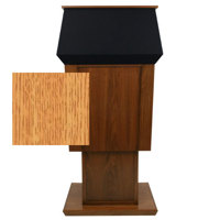 

AmpliVox SW3045A Patriot Plus Power Lift Solid Hardwood Adjustable Height Lectern with Sound System and Flesh Tone Over-Ear Microphone, Oak