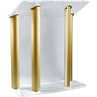 

AmpliVox SN3525 4-Post Contemporary Acrylic & Aluminum Lectern, Clear with Gold Panels