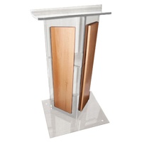 

AmpliVox SN3545 Acrylic "V" Style Lectern with Shelf and Wood Side Panels, Clear with Oak