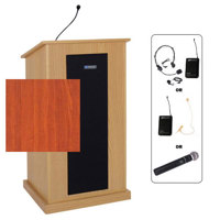 

AmpliVox SW470 Wireless Chancellor Lectern with Sound System and Lapel & Headset Microphone, Cherry