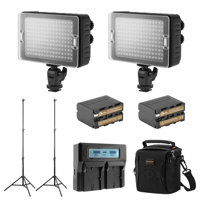 

CLAR 2x 204 Phantom Series Bi-Color On-Camera LED Light Bundle with 2x Green Extreme NP-F970 Battery, Dual Charger, 2x Heavy-Duty Light Stand, Shoulder Bag