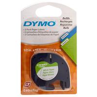 

Dymo 10697 1/2" 13 Feet Black on White Paper Tape for LetraTag Printers, 2 Pack