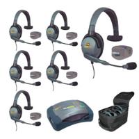 

Eartec UPMX4GS6 6-Person HUB Intercom System with 6x UltraPAK Remote Beltpack Transceiver, 6x Max4G Single Headset, 7x Batteries, 8-Bay Charger and Softside Case