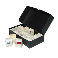 

Print File 2x2-500BOX - Black Linen Slide Storage Box with 20 Bins for 500 Slides - 6-1/8"W x 11"H x 2-1/2"D