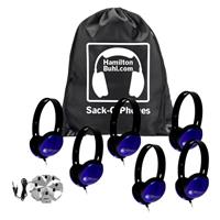 

Hamilton Buhl Sack-O-Phones - 6x Primo Stereo Headphones with 3.5mm 8-Position Stereo Jackbox and Carry Bag, Blue