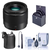 

Panasonic 25mm f/1.7 Lumix G Aspherical Lens for Micro 4/3 System - Bundle with Soft Lens Case, 46mm Filter Kit, Cleaning Kit, Capleash II