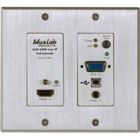 

Muxlab UHD-4K HDMI/VGA/USB Over IP PoE Wall Plate Transmitter, Aluminum