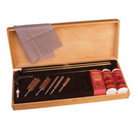 

Outers Wooden Box Cleaning Kit, Includes Solid Brass Rods, Bronze Brush, 3 Slotted Patch Loops, Jags, Adaptor, Gun Oil, Gun Cleaner, 25 Patches