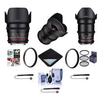 

Rokinon Cine DS Lens Kit for Sony E-Mount - Consists of 20mm T1.9 WA Lens, 35mm T1.5 Lens, 50mm T1.5 Lens, With Accessory Bundle