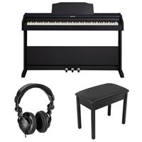 

Roland RP-102 88 Key Digital Piano, Black Bundle with Roland Piano Bench with Cushioned Vinyl Seat and Storage Compartment, H&A Closed-Back Studio Monitor Headphones