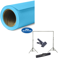 

Savage Widetone Seamless Background Paper, 107" wide x 36' Ocean Blue, #36 - Bundle With Flashpoint 10' Background Support System Air Cushioned, Flashpoint Clip Clamp with 2" Jaw