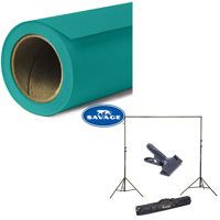 

Savage Widetone Seamless Background Paper, 107" wide x 36' Teal, #68 - Bundle With Flashpoint 10' Background Support System Air Cushioned, Flashpoint Clip Clamp with 2" Jaw