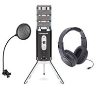 

Samson Satellite USB/iOS Broadcast Microphone with Dual 16mm Condenser Capsules - Bundle With Samson SR350 Over-Ear Stereo Headphones, H&A Pop Filter with Gooseneck