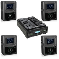 

Core SWX Fleet Micro Four-Position Simultaneous V-Mount Battery Fast Charger with VoltBridge Bluetooth Technology - With 4 Pack Core SWX Helix 9 Mini Dual Voltage Output 98wh V-Mount