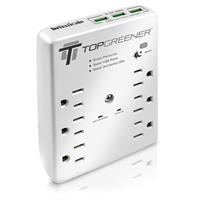 

Topgreener Wall Mounted Surge Protector with 6 Outlet and Triple USB-A Port, 15A/125V, White