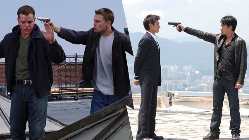 Left: The Departed (2010). Image courtesy of Warner Home Video. Right: Infernal Affairs (2002). Image courtesy of Miramax.