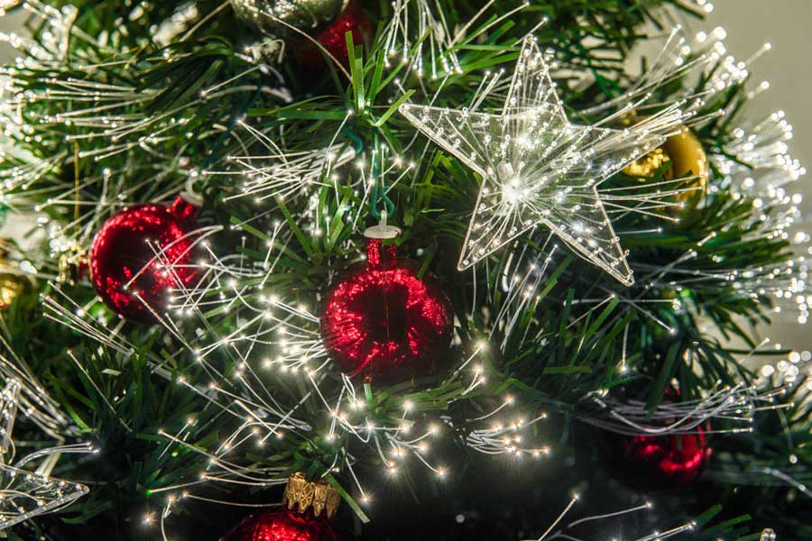 close up of christmas tree with fiber optic lights