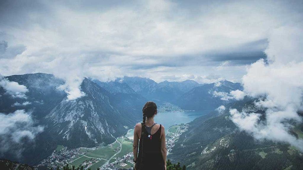 Summer hike high in the mountains