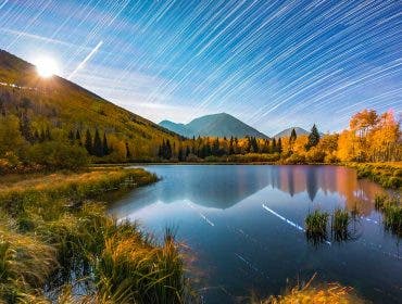 Moonrise shot with star trails