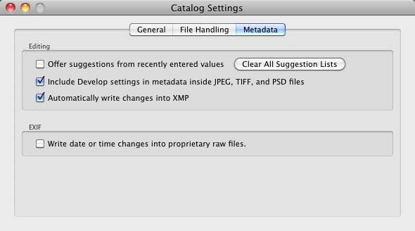 Lightroom catalog setting