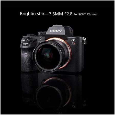 Brightin Star 7.5mm F2.8 APS-C 180 Wide Angle Fish-Eye Lens for Sony E, store Black