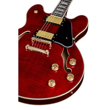 Luna Athena Semi-Hollow-Body Electric Guitar, 22 Jumbo Frets, C Shape Neck,  Rosewood Fingerboard, Trans Red