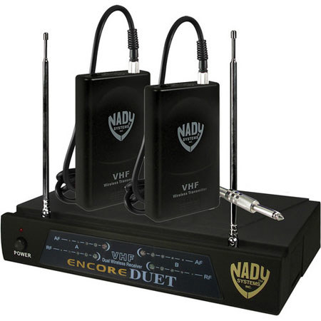 Nady Encore Duet Dual Receiver VHF Wireless Guitar System Includes Receiver 2xTransmitters 2 Antennas Power Supply A 171.905MHz F 203.400MHz