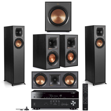 Klipsch 2 Pack R 610f Floorstanding Home Speaker Bundle With R 41m Bookshelf Home Speakers R 52c Center Channel Home Speaker R 100sw 300w