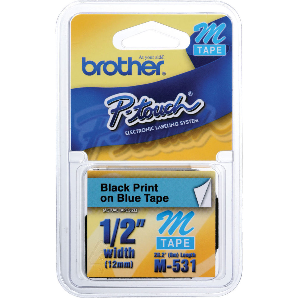 

Brother 0.47"x26.2' Non-Laminated Tape for P-Touch Labelers, Black on Blue