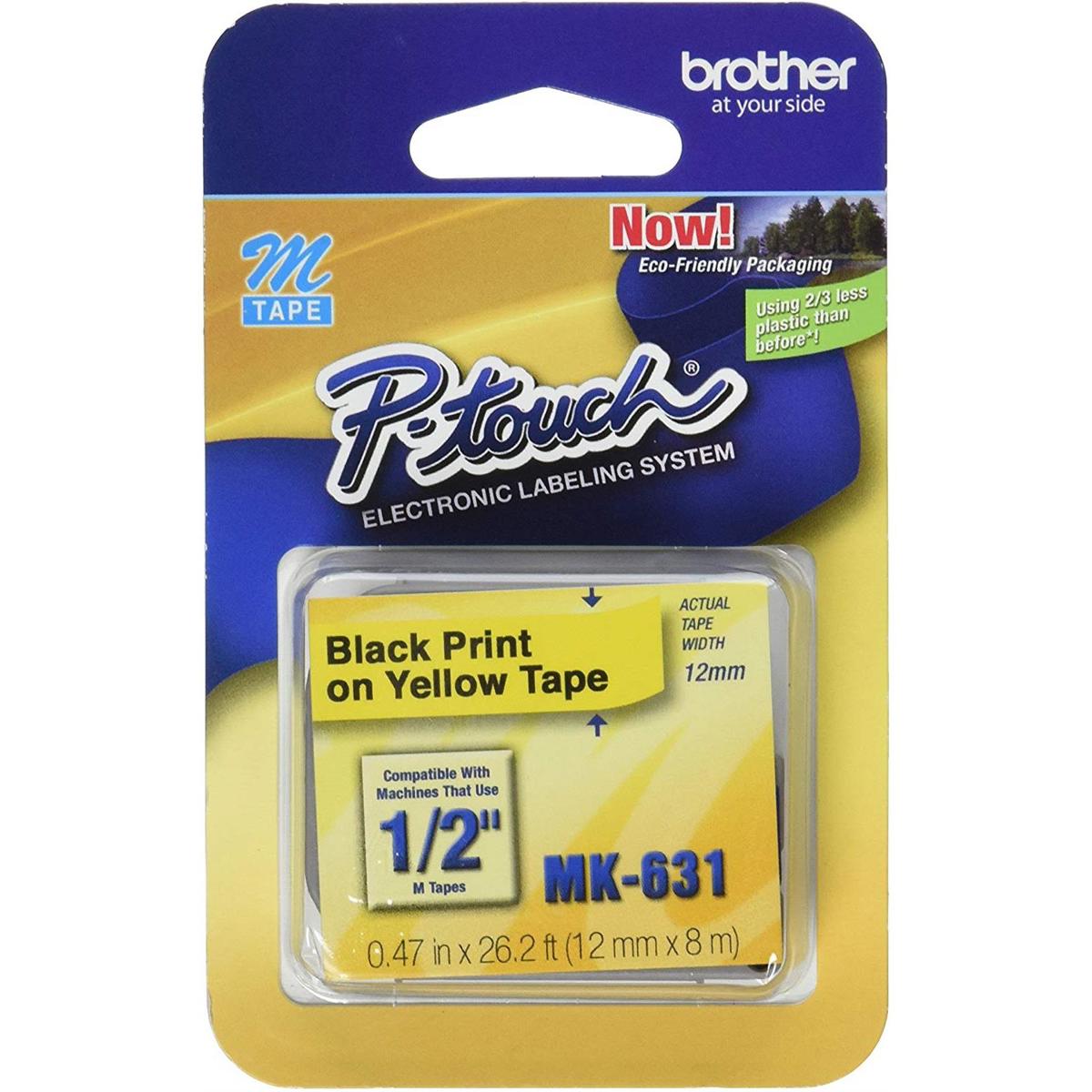 

Brother 0.47"x26.2' Non-Laminated Tape for P-Touch Labelers, Black on Yellow