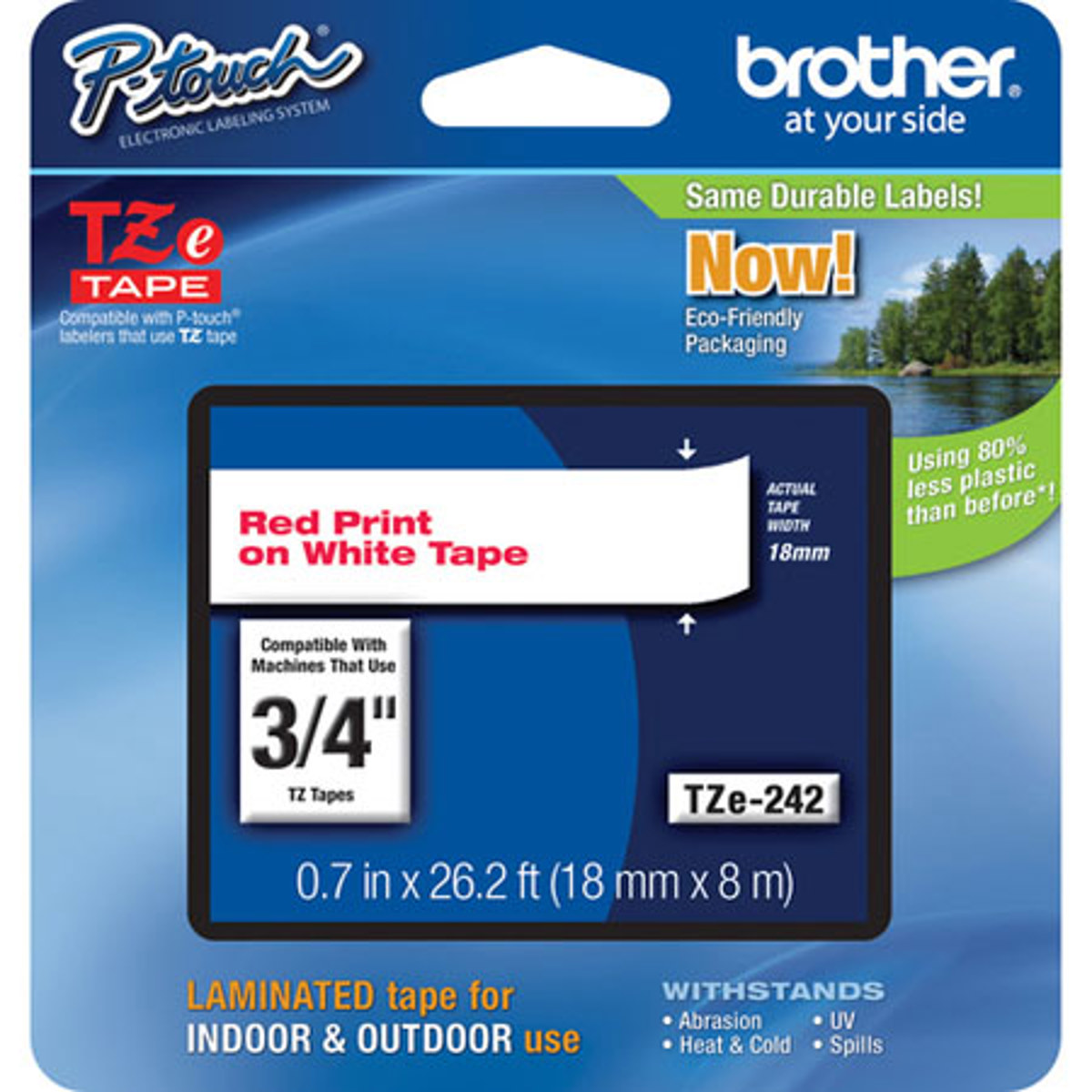 

Brother TZe242 18mm (0.7") Red on White Tape for P-Touch