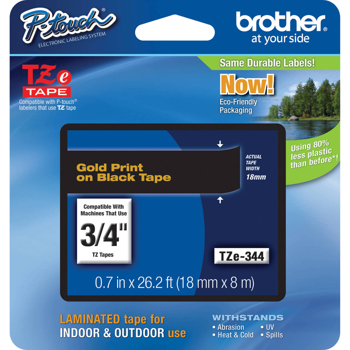 

Brother 0.7"x26.2' Laminated Tape for P-Touch Labelers, Gold on Black