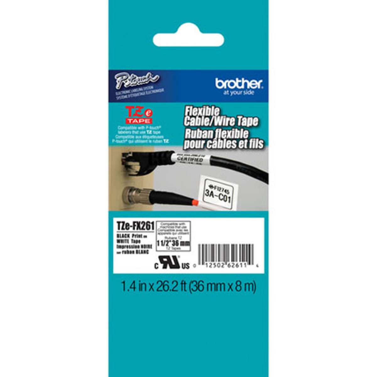 

Brother 1.4" Black on White Flexible ID Tape (26.2 ft)