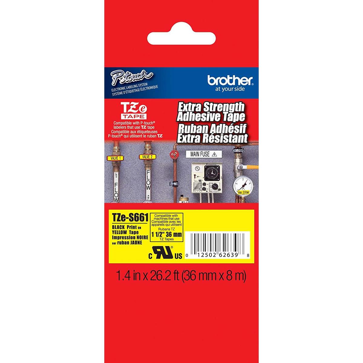 

Brother 1.4"x26.2' Laminated Tape with Extra Strength Adhesive, Black on Yellow