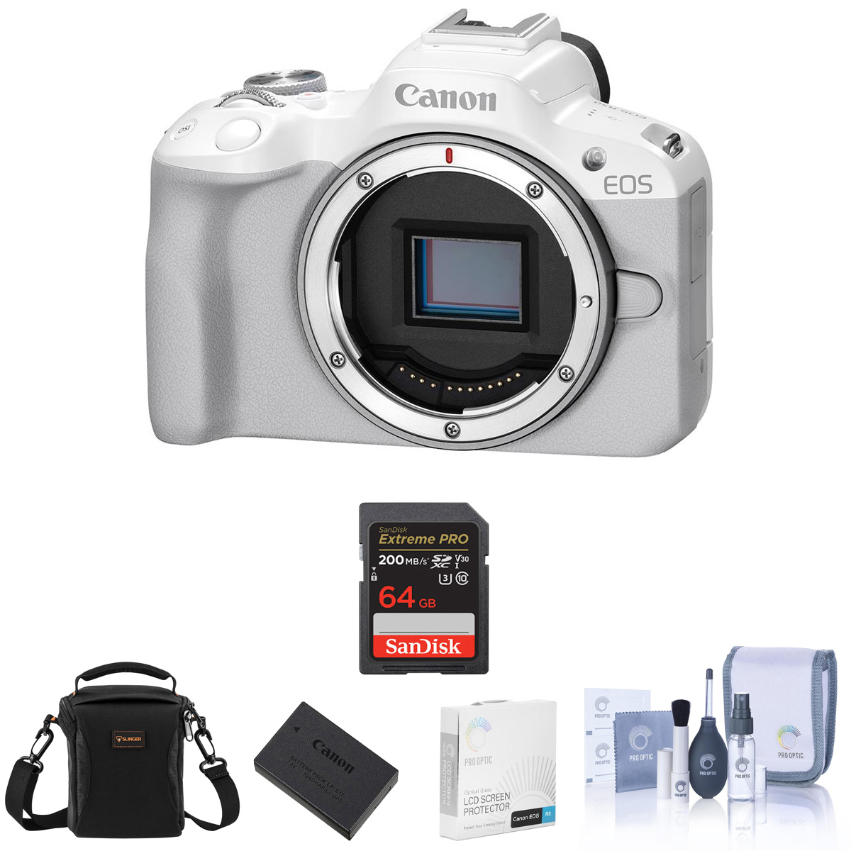 

Canon EOS R50 Mirrorless Camera, White, Bundle with Essentials Kit