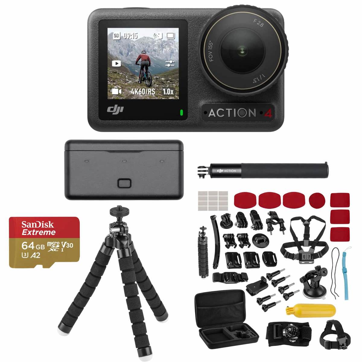 

DJI Osmo Action 4 Camera Adventure Combo, Bundle w/Extreme Sport Accessory Kit