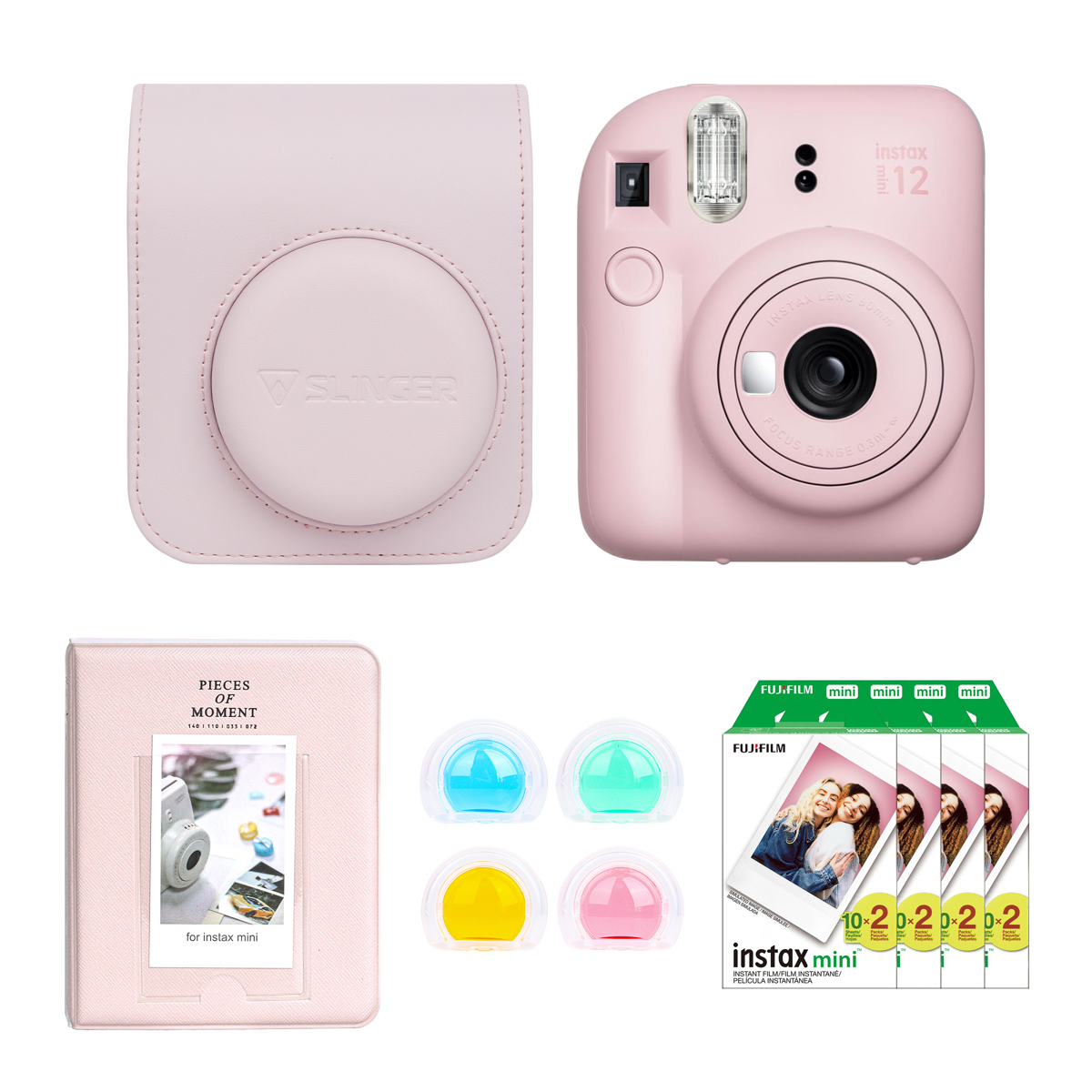 

Fujifilm Instax Mini 12 Instant Camera, Blossom Pink, w/Accessory Kit & 4x Film