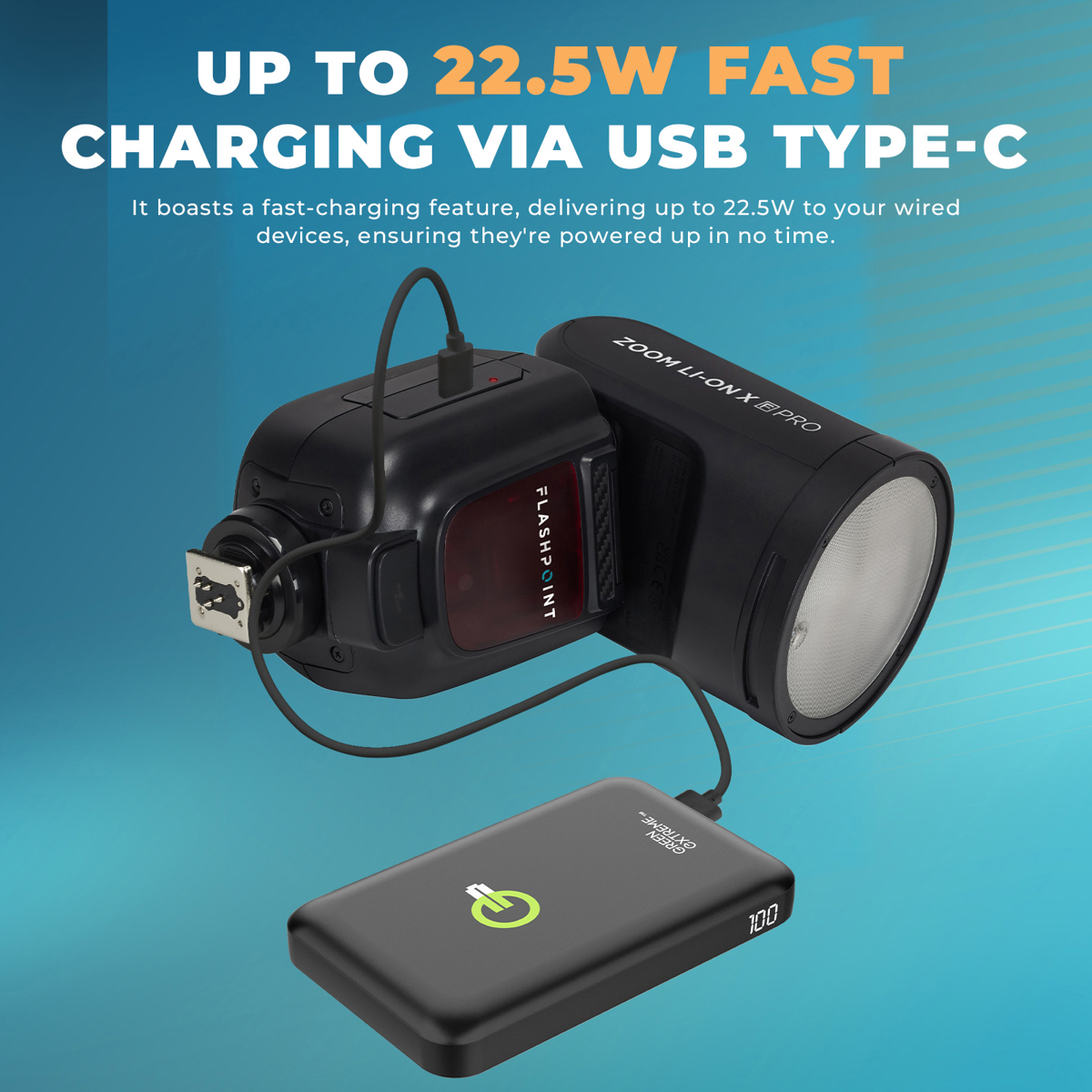 Flashpoint Zoom Li-on X PRO R2 TTL Round Flash for Fuji with Portable Power Bank