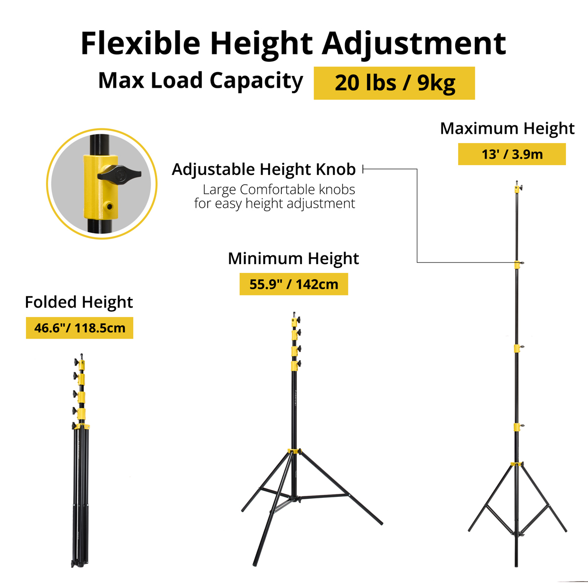 Flashpoint Pro Air-Cushioned Heavy-Duty Light Stand (Yellow, 13