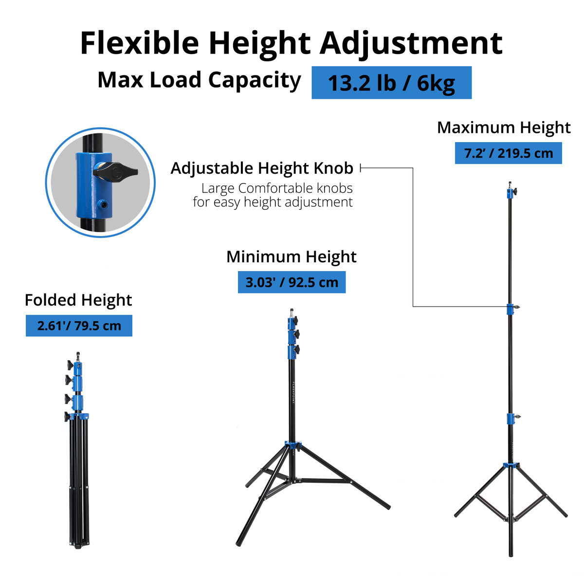 Flashpoint Pro Air-Cushioned Heavy-Duty Light Stand (Blue, 7.2