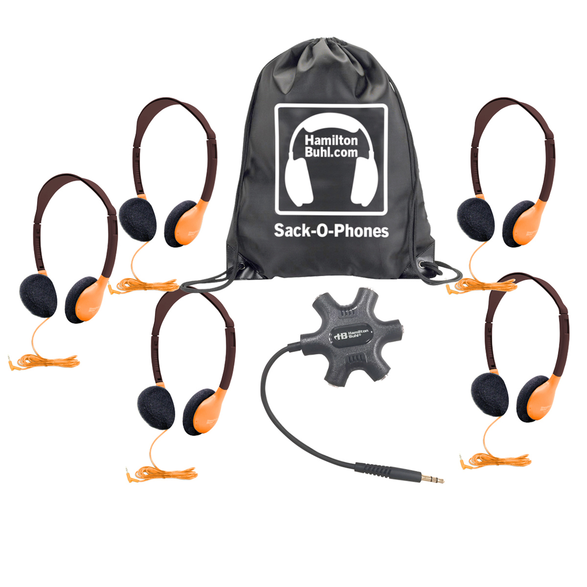 

Hamilton Buhl GALAXY Econo-Line Sack-O-Phones, 5x HA2 Personal Headphones,Orange