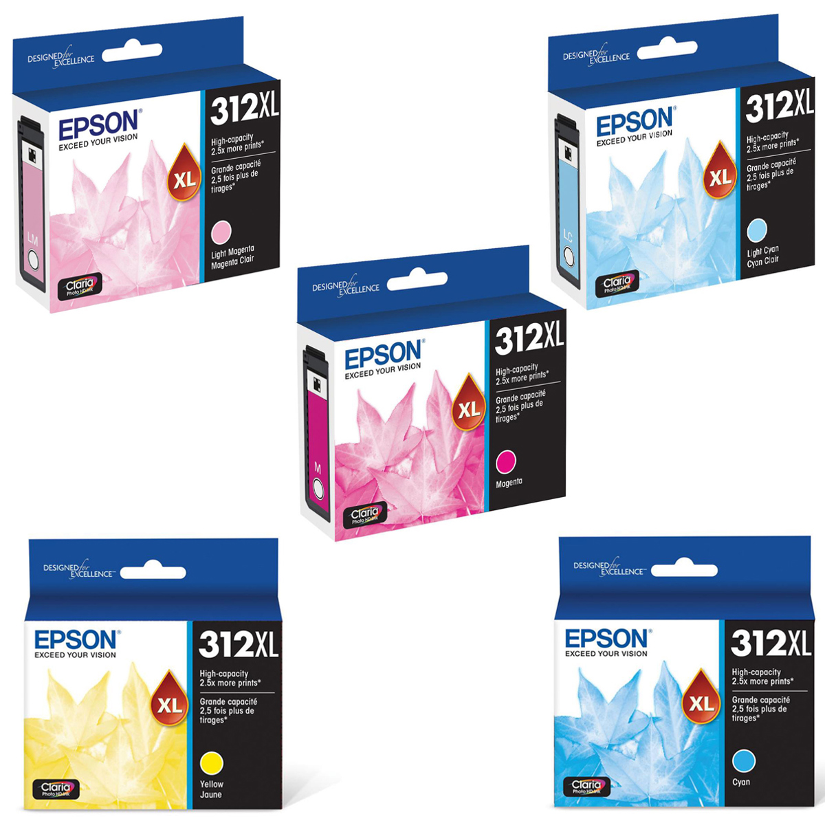 

Epson T312XL Claria High Capacity Ink Cartridge Bundle Cyan/Magenta/Yellow/LC/LM