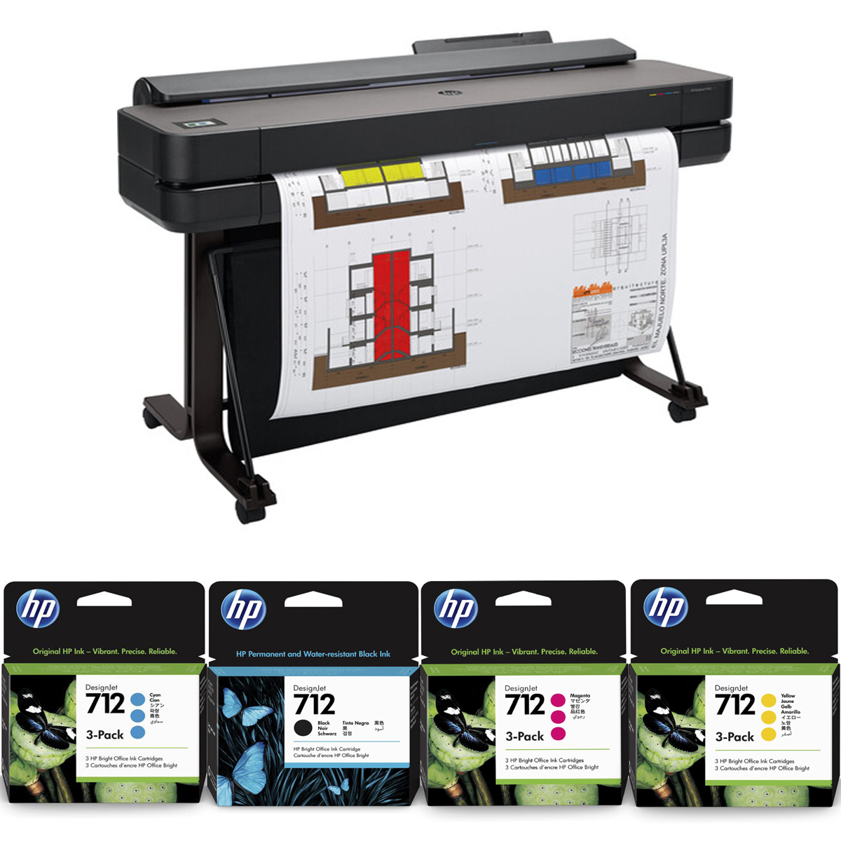 

HP DesignJet T650 36" Inkjet Printer with Color and High Capacity Black Ink Pack