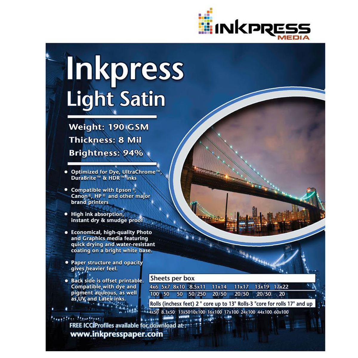 

Inkpress Light Satin Photo Paper(10"x100' Roll)