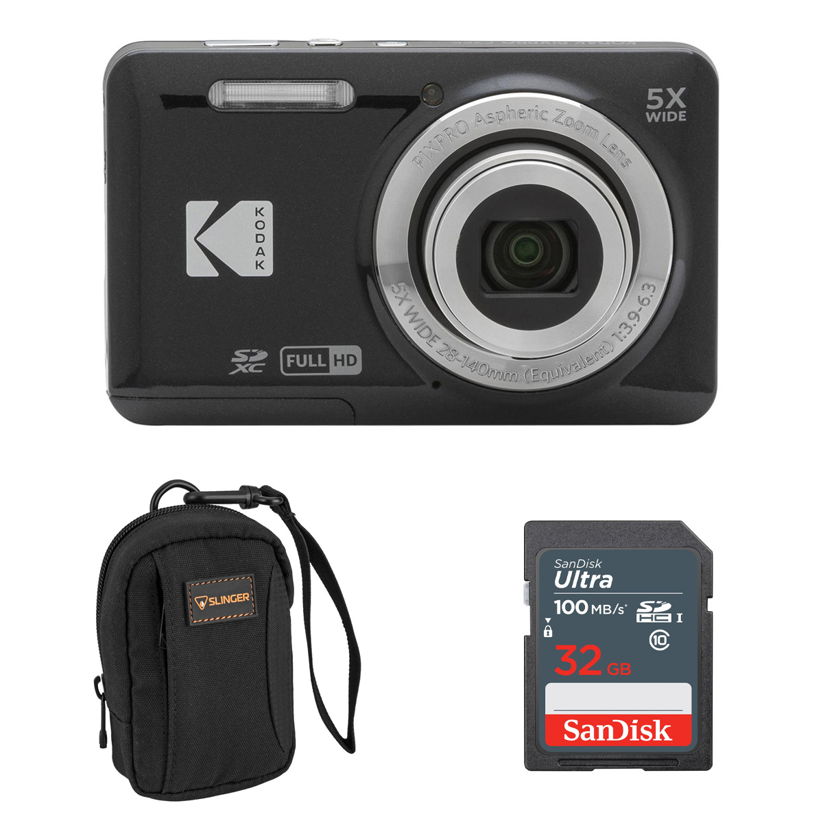 

Kodak PIXPRO FZ55 Friendly Zoom Digital Camera, Black, With SD Card & Camera Bag