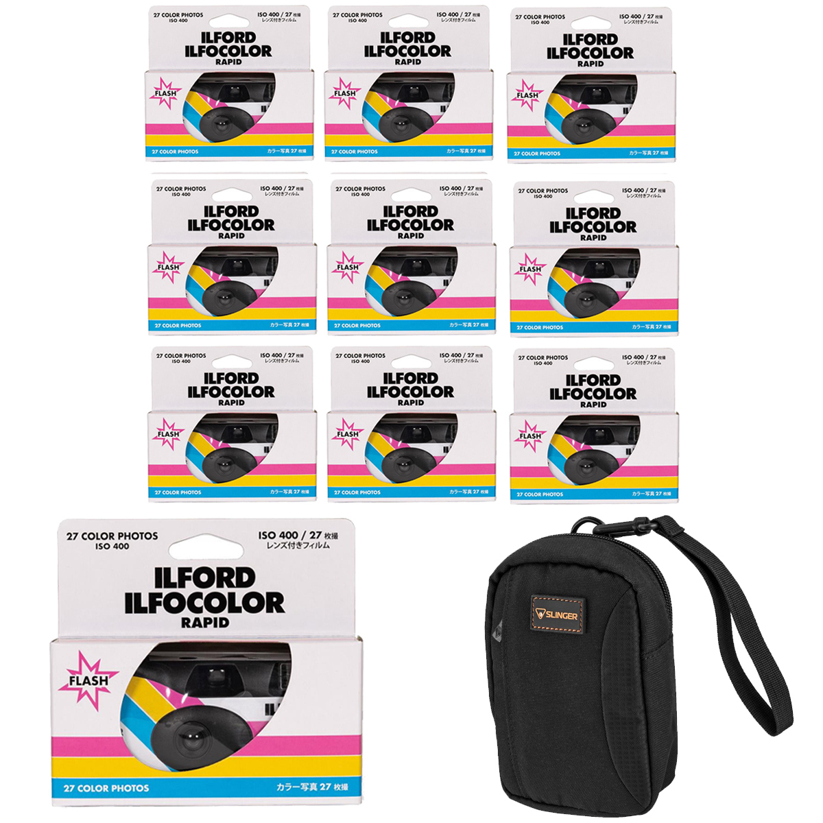 

Ilford ILFOCOLOR Rapid Retro Single Use Color Film Camera, White, 10-Pack w/Bag