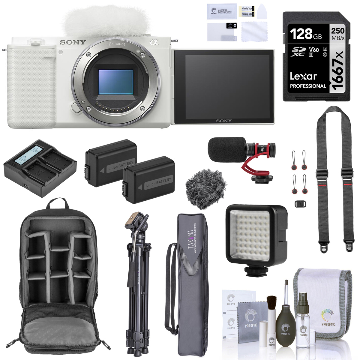 

Sony ZV-E10 Mirrorless Camera, White, Bundle with Complete Kit