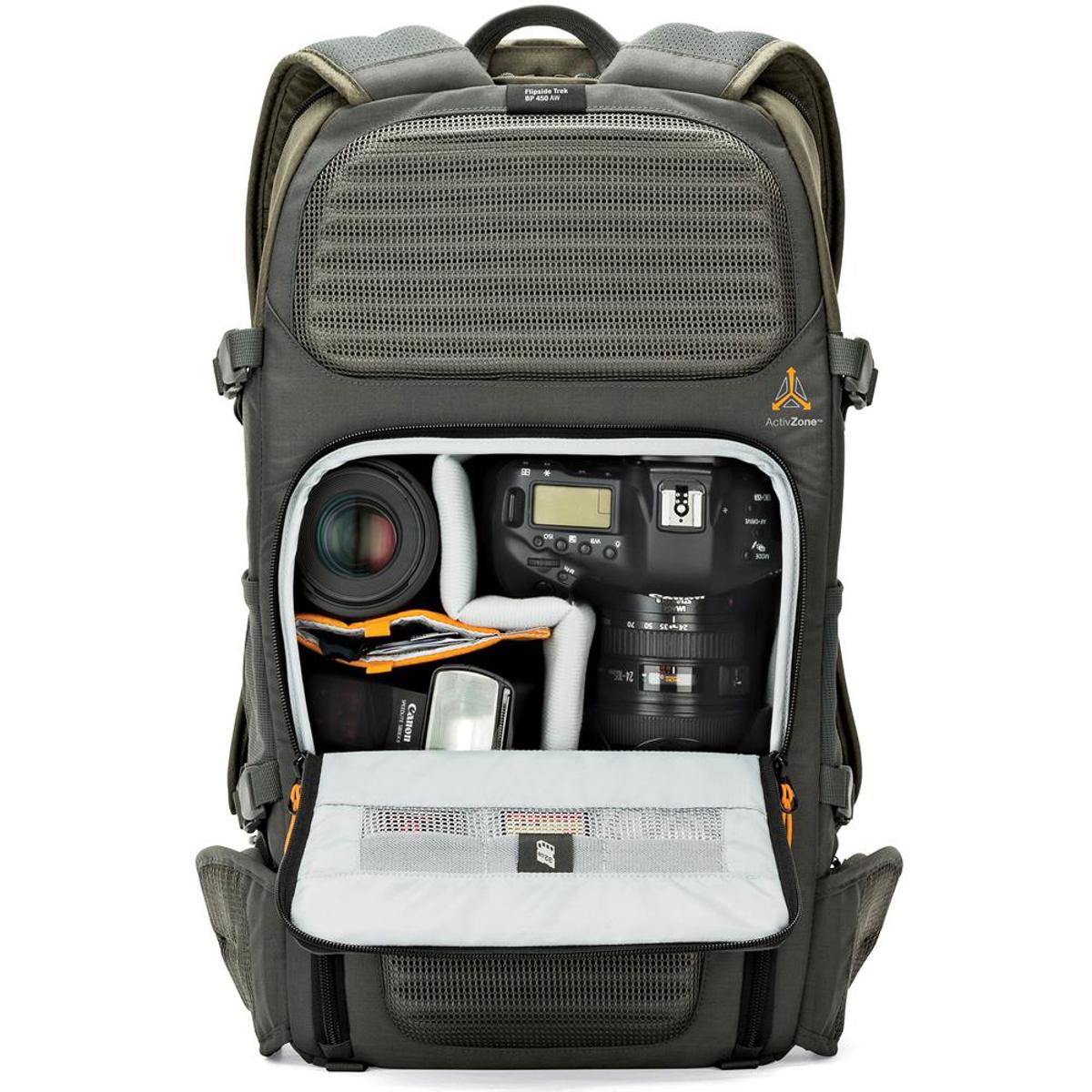 Lowepro Flipside Trek BP 450 AW Backpack for DSLR  3-4 Lenses, Gray/Dark Green